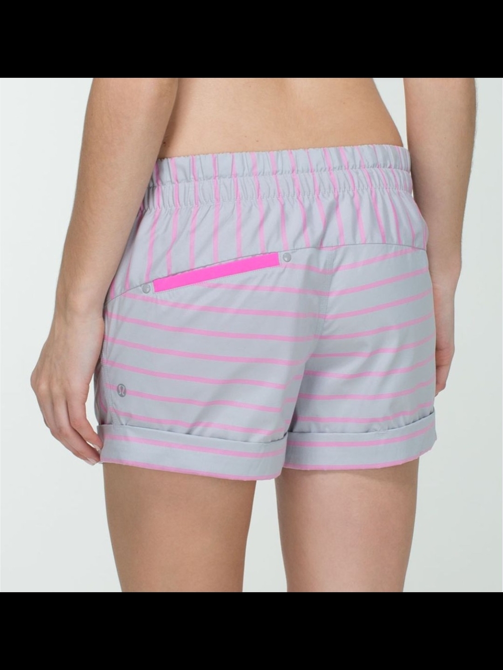 lululemon athletica Light Gray Shorts with Pink Stripes and Neon Pocket Trim